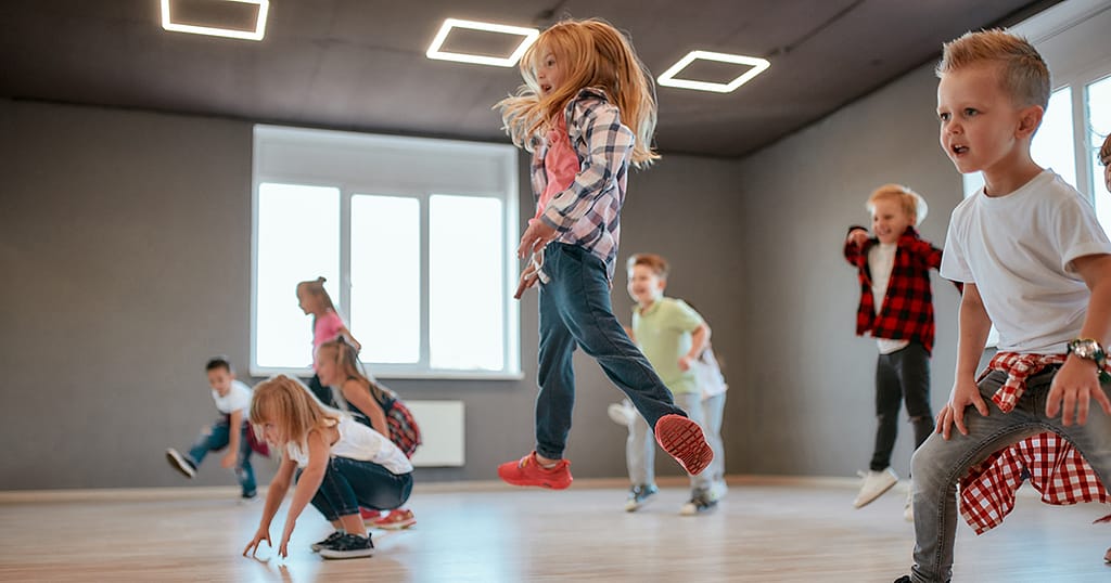 Young boys and girls in hip-hop dance class